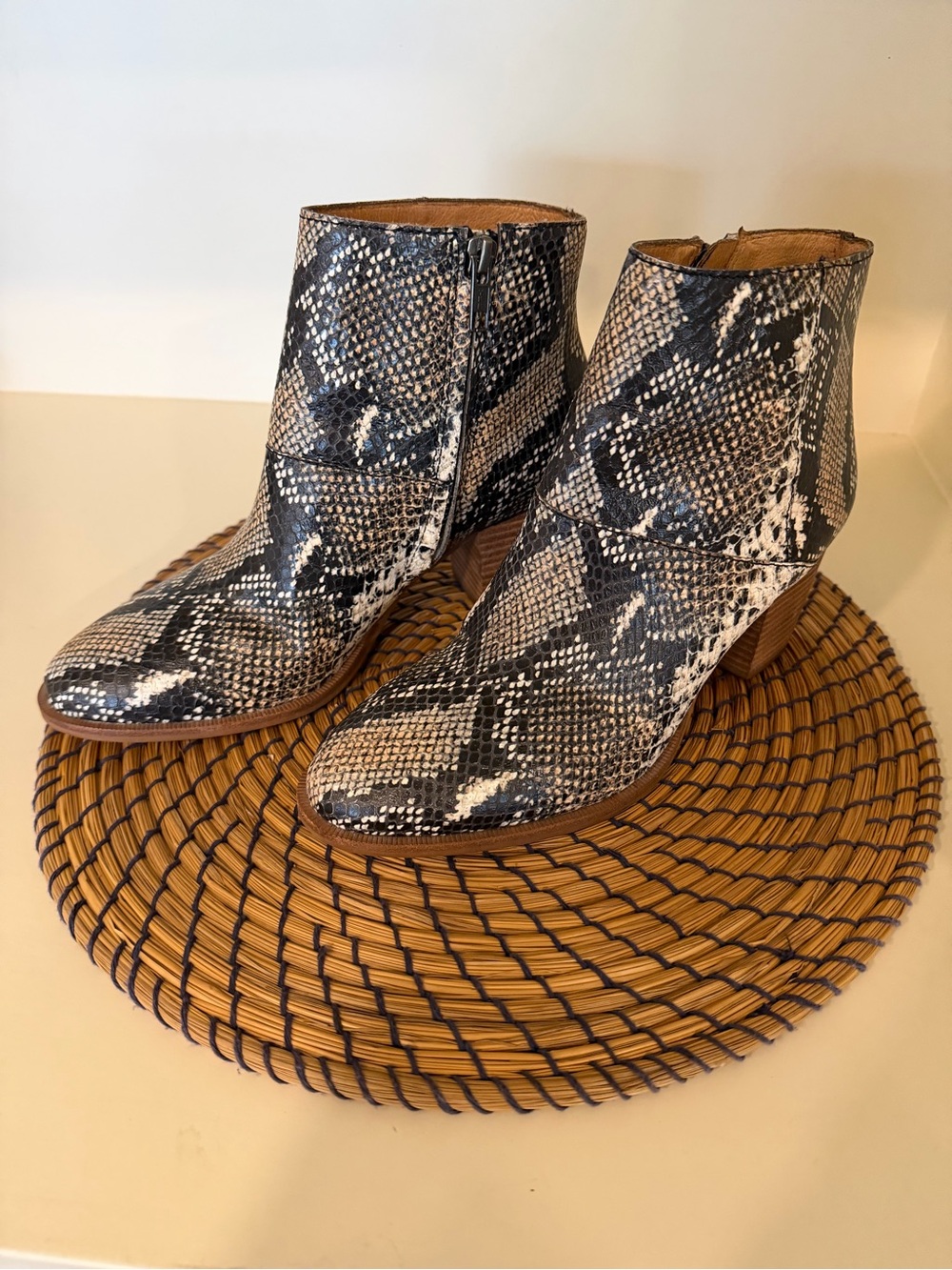 Snake-Print Ankle Boots in Brow and Tan - Women